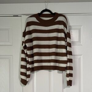 Brown and Cream Striped Women's Sweater